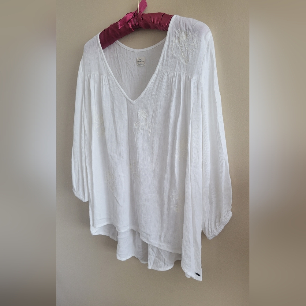 O'neill | Boho Flowy Embriodered  Off White  3/4 Sleeve Blouse - Picture 2 of 5